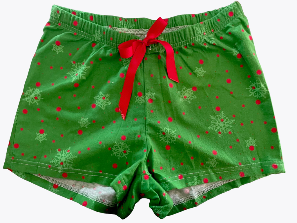 Female BOXERS Flannel  - Green Snowflakes