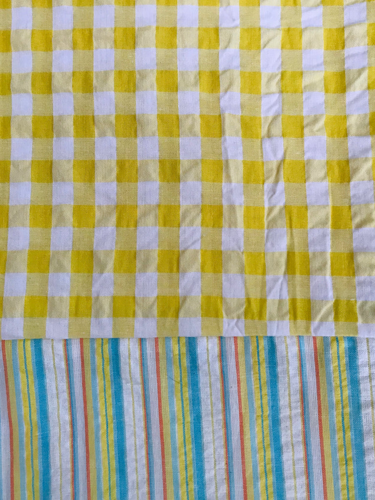 Cotton Seersucker PANTS - Yellow Check w/Stripe